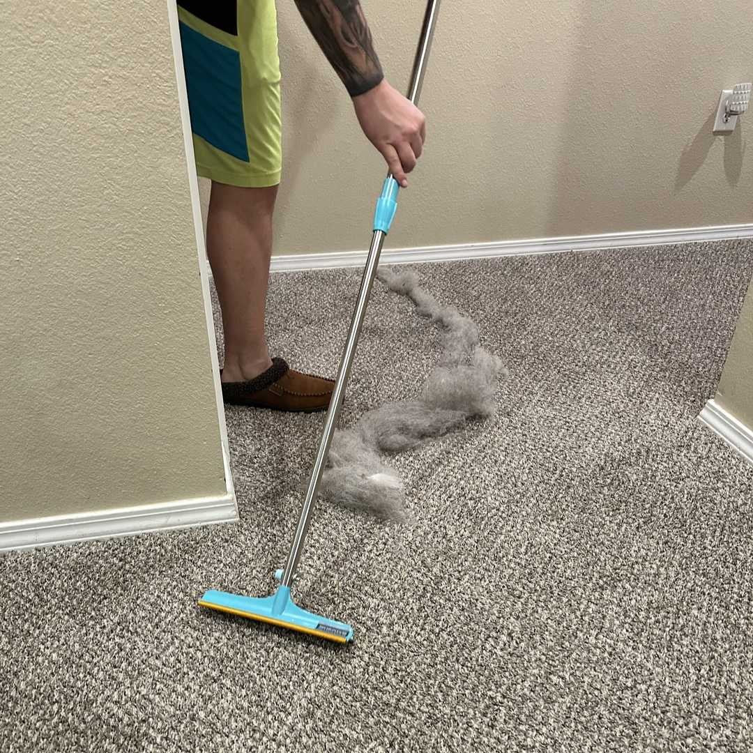 Wide lint tool on carpet with a line of pet hair